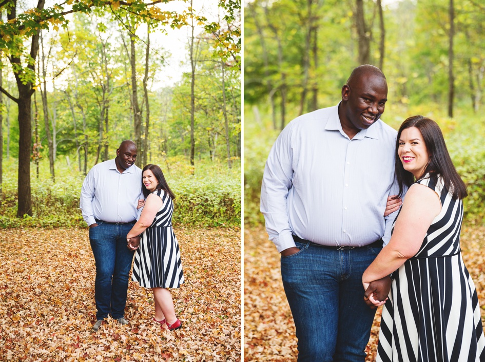 outdoor central Illinois engagement photos, Central Illinois colorful fall forest engagement session
