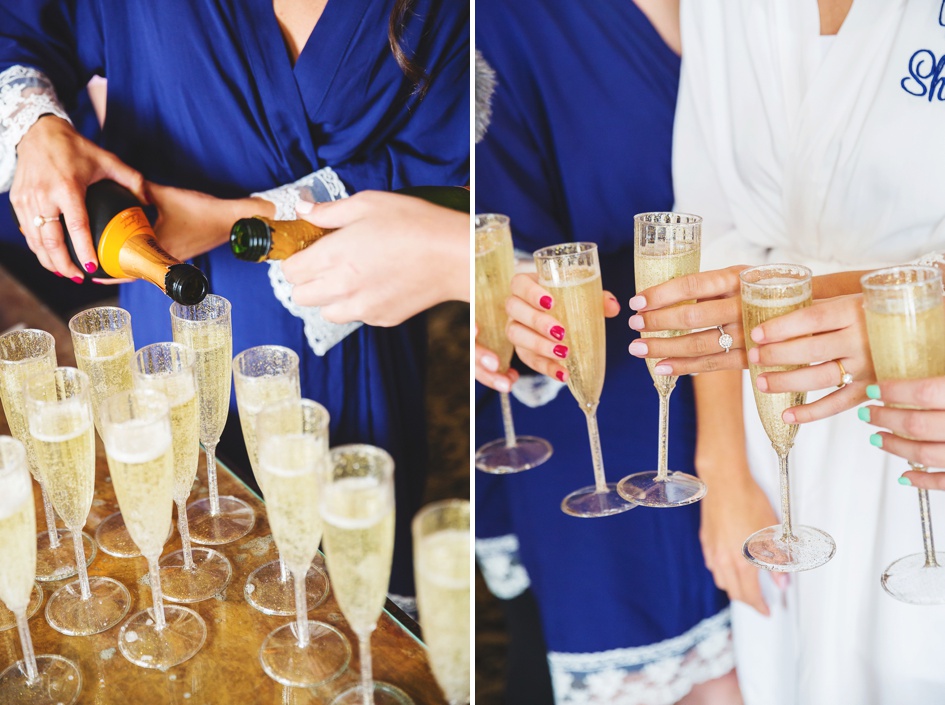 Springfield Illinois Wedding photography, bride and bridesmaids drinking and toasting champagne on wedding day
