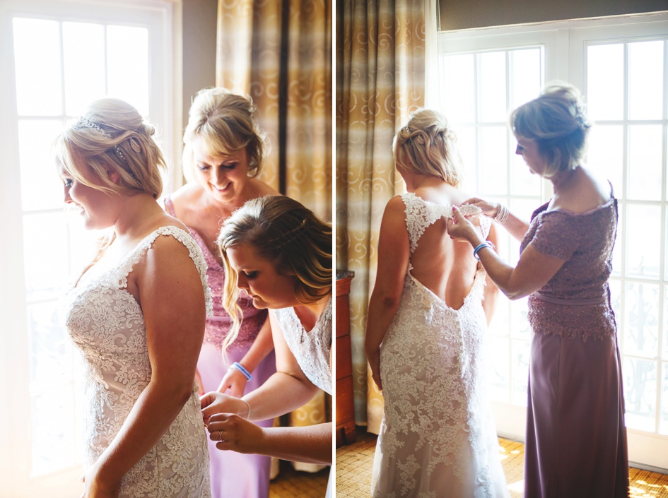 Bloomington Illinois Summer Wedding Photography, bride getting ready with makeup and dress for wedding