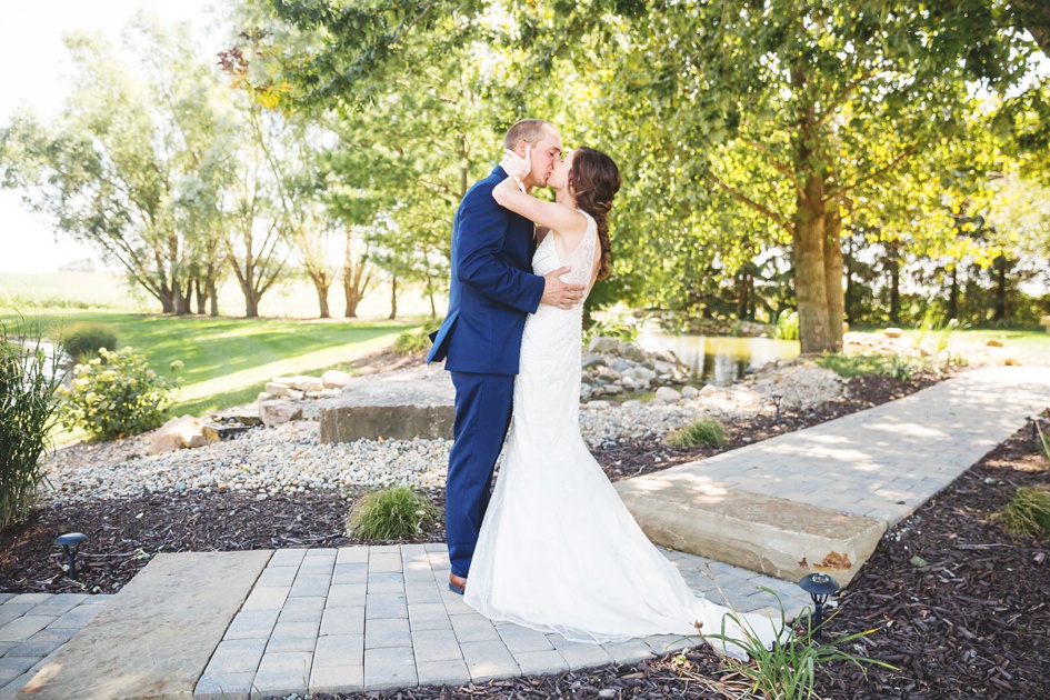 rustic Illinois summer wedding, Bride and groom first look on wedding day by Rachael Schirano Photography