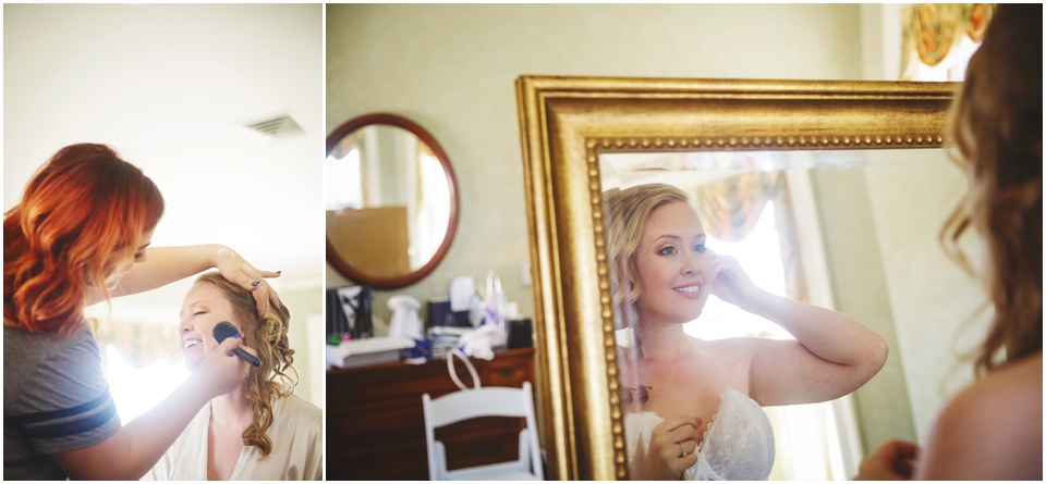 Bride gets ready in bridal suite at Allerton Park.