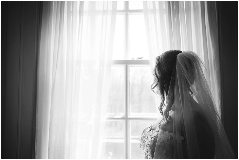Silhouette of bride at Allerton Park Mansion.