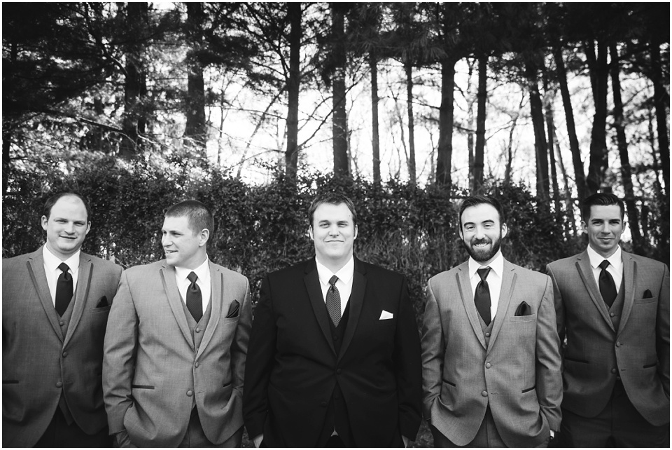 Black and white photo of groom and groomsmen.