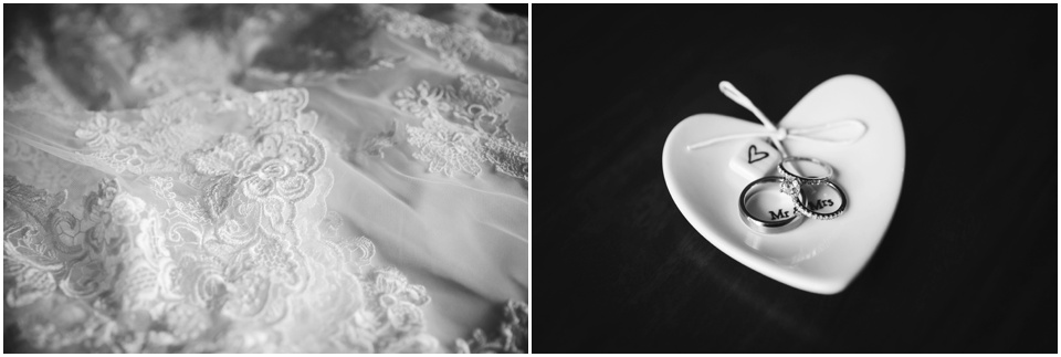 Wedding dress lace detail and wedding rings by Central Illinois Wedding Photographer Rachael Schirano