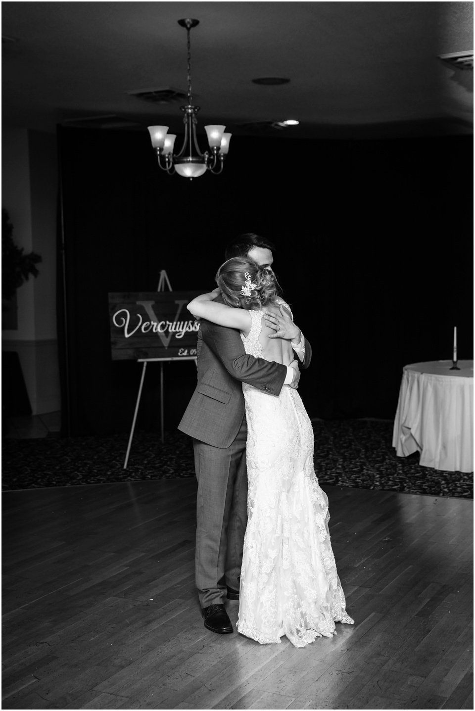 Bride and groom first dance at Kickapoo Creek Winery Ballroom Wedding Reception by Wedding Photographer Rachael Schirano