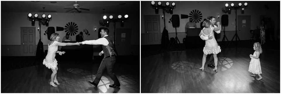 Guests dancing at Kickapoo Creek Winery Ballroom Wedding Reception by Wedding Photographer Rachael Schirano