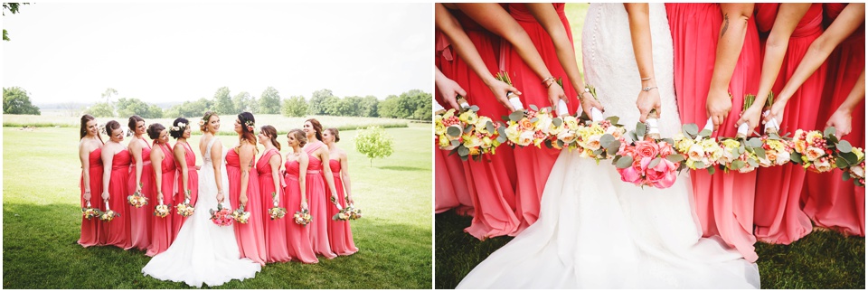 summer country club wedding photography, Hot Pink bridesmaid dresses at Central Illinois Farm Wedding.