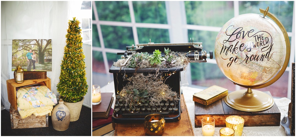 Rustic farm wedding wedding details with old typewriter