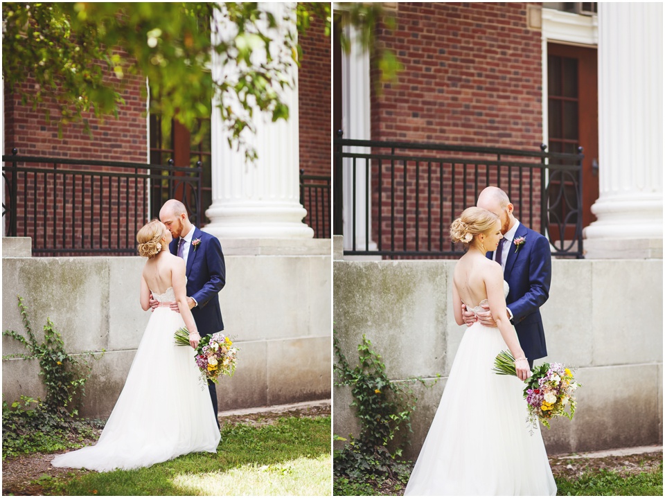 University of Illinois wedding photography, Bride and groom portraits at Central Illinois Mansion Wedding courtyard