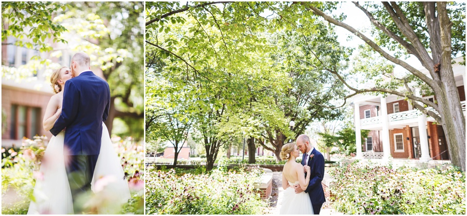 Bride and groom portraits at Central Illinois Mansion Wedding courtyard