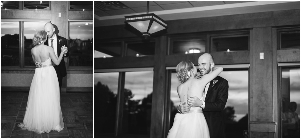 University of Illinois wedding photography, black and white bride and groom first dance photo