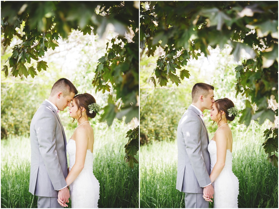 outdoor Illinois wedding photographer, Bride and groom portraits at Comlara Park in Hudson, IL.