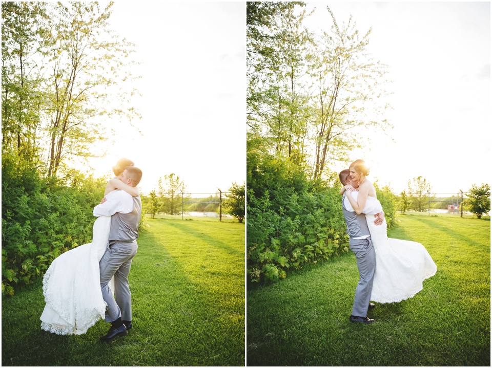 outdoor Illinois wedding photographer, Bride and groom sunset photos at Comlara Park Wedding Reception in Hudson, IL.
