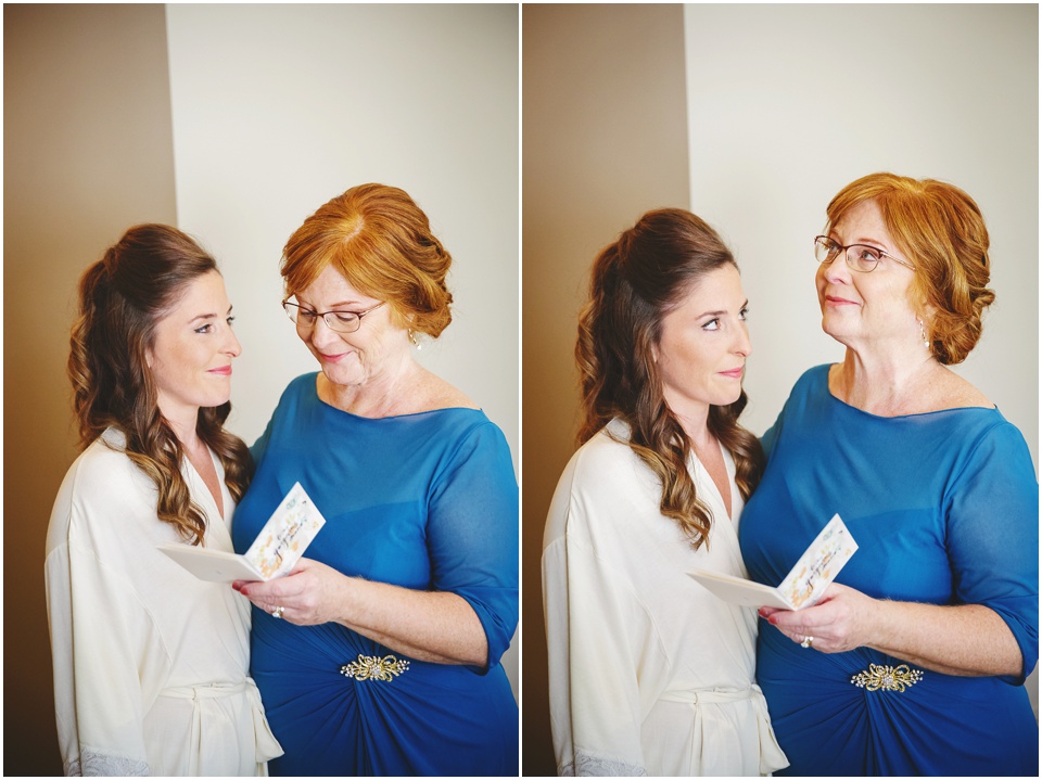 bride gifts mother a present on wedding day and mom cries by Chicago Wedding Photographer Rachael Schirano
