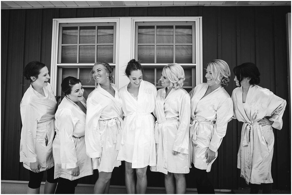 outdoor wedding photography, Bride and bridesmaids portrait in robes.