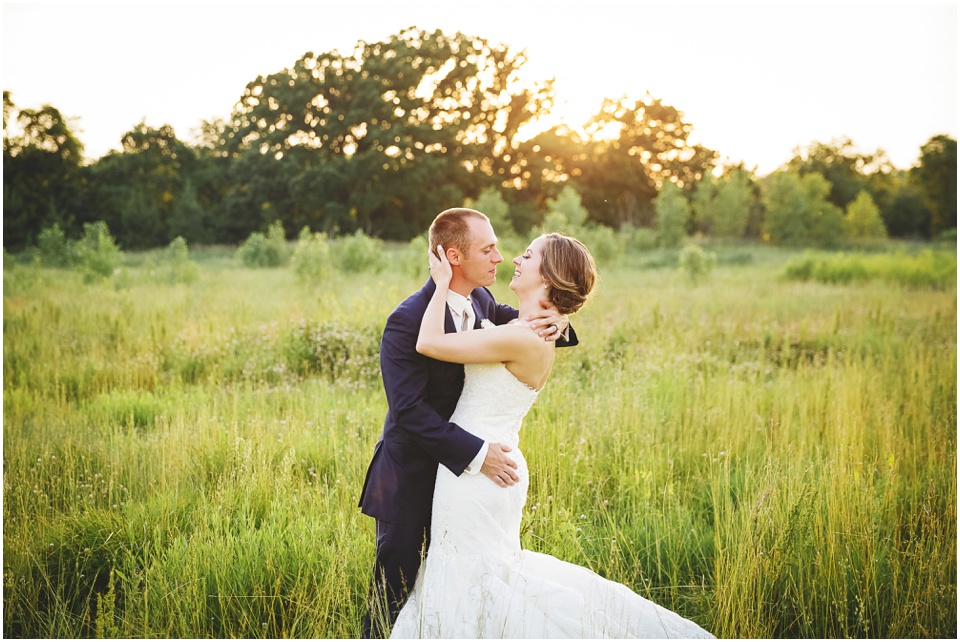 outdoor wedding photography, Bride and groom sunset photos by Bloomington Illinois Wedding Photographer Rachael Schirano