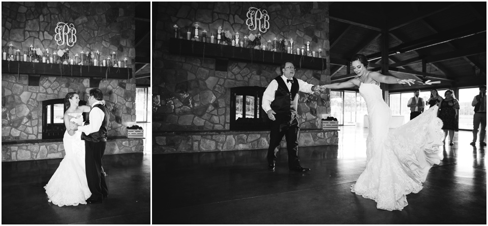 outdoor wedding photography, Father daughter dance at barn reception by Bloomington Illinois Wedding Photographer Rachael Schirano