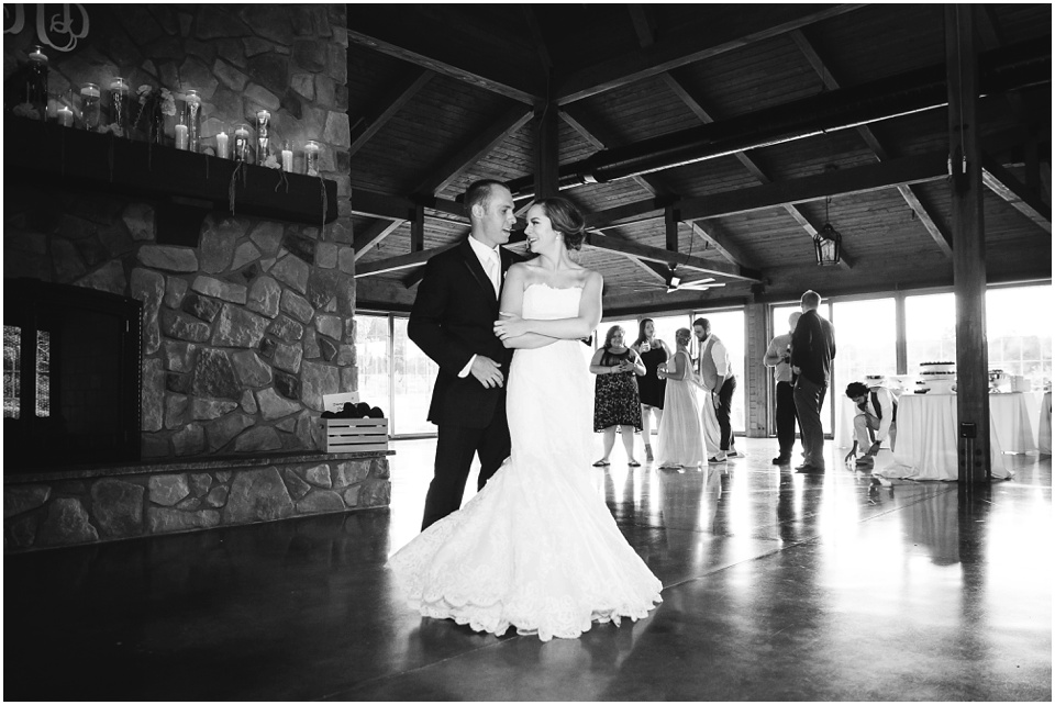outdoor wedding photography, First dance at wedding barn reception by Bloomington Illinois Wedding Photographer Rachael Schirano
