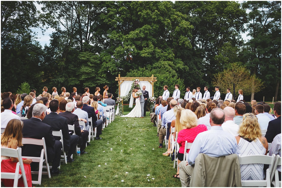 garden wedding photos, First kiss at Central Illinois wedding ceremony