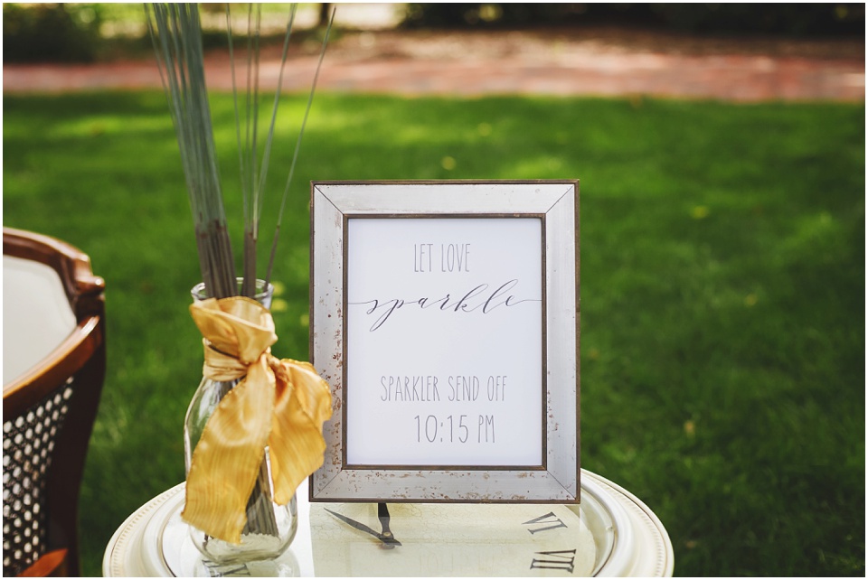 garden wedding photos, Sparkler send off sign at Central Illinois wedding