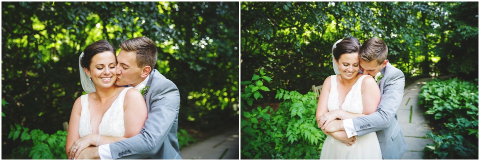 classic wedding photography, Bride and groom portraits in garden at Central Illinois wedding