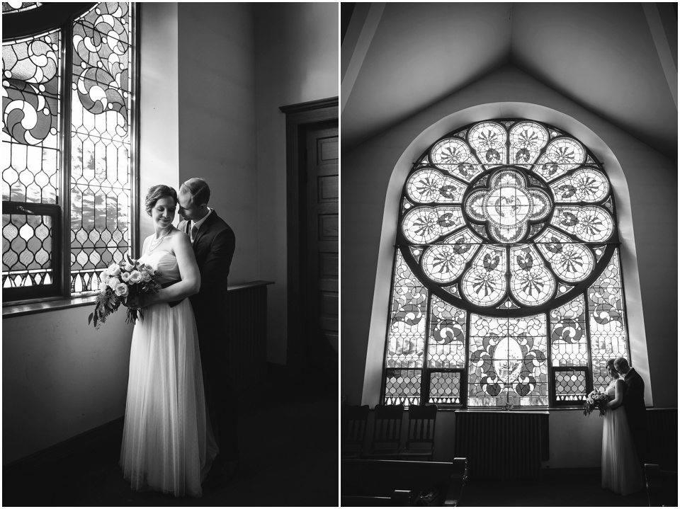 rustic winter wedding photography, Black White Bride Groom Portraits at Winter Church Wedding in Central Illinois by Rachael Schirano