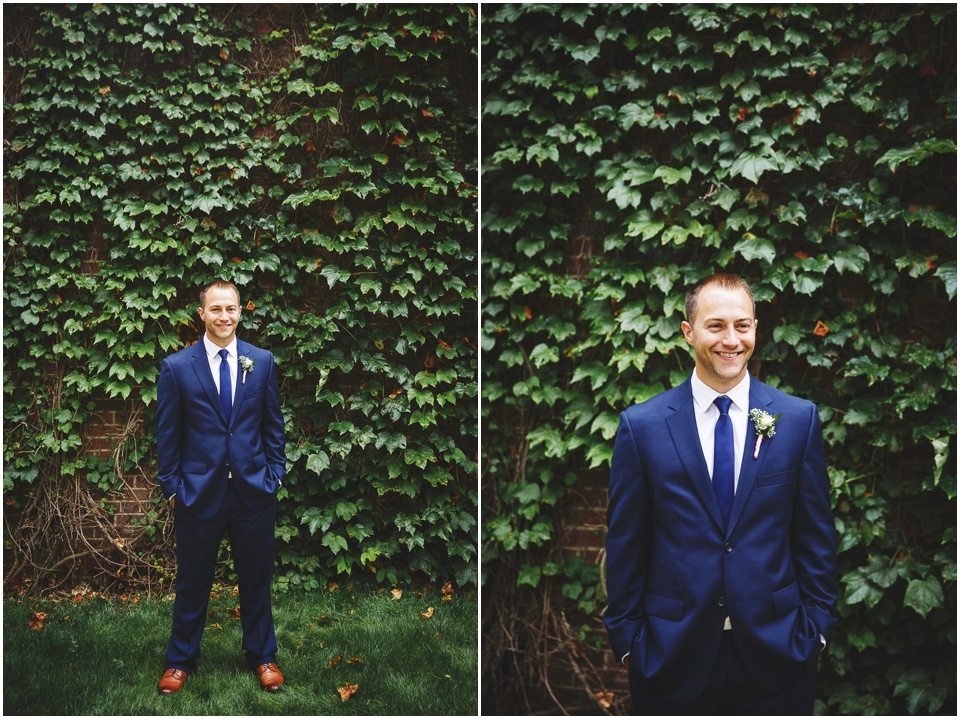Wesleyan University Wedding photos, Bride and Groom photos with ivy wall by Central Illinois Wedding Photographer Rachael Schirano