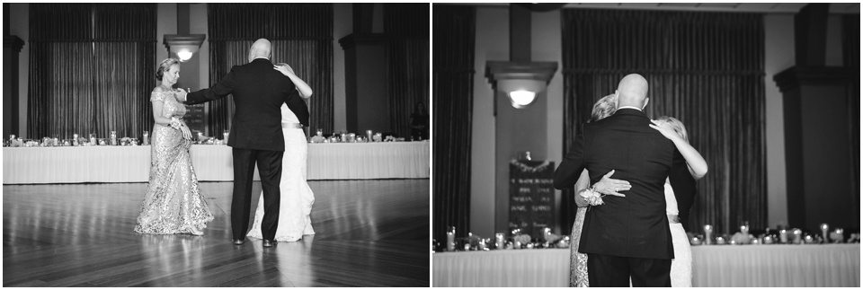 Father Daughter Mother Dance at Joslin Atrium Wedding Reception by Central Illinois Wedding Photographer Rachael Schirano