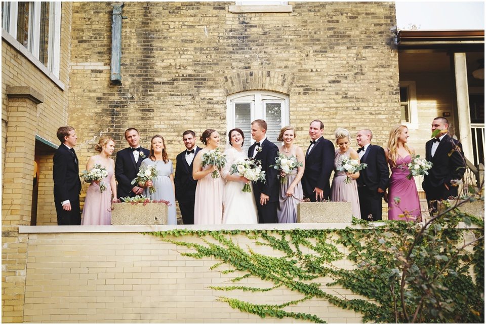 Pastel themed bridal party at Central Illinois fall wedding