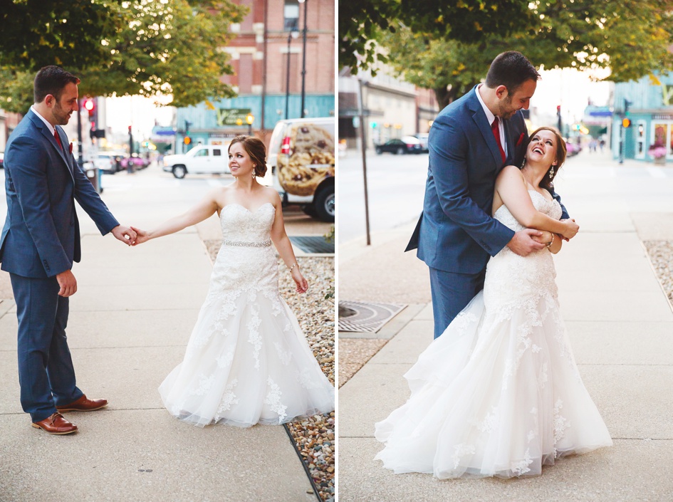 Springfield Illinois Wedding Photographer, bride and groom dancing in the street, central illinois