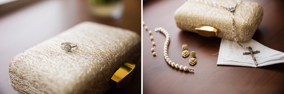 Peoria Illinois Wedding Photography, bridal details, pearls and clutch