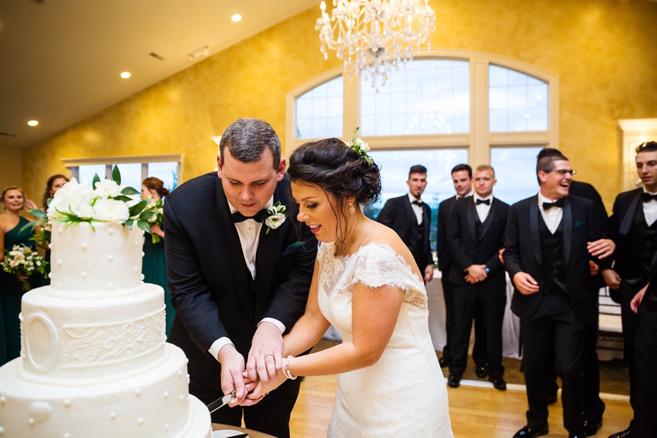 Peoria Illinois Wedding Photography, wedding reception cake cutting, central illinois