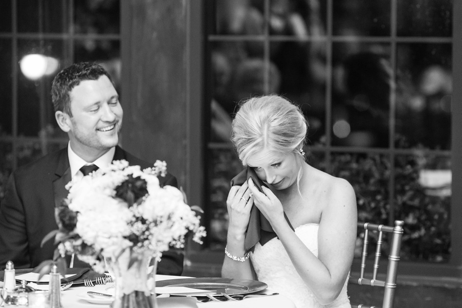 Central Illinois wedding reception toasts bride crying