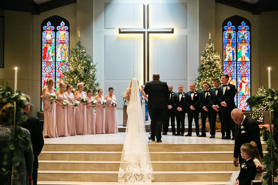 christmas themed church wedding ceremony