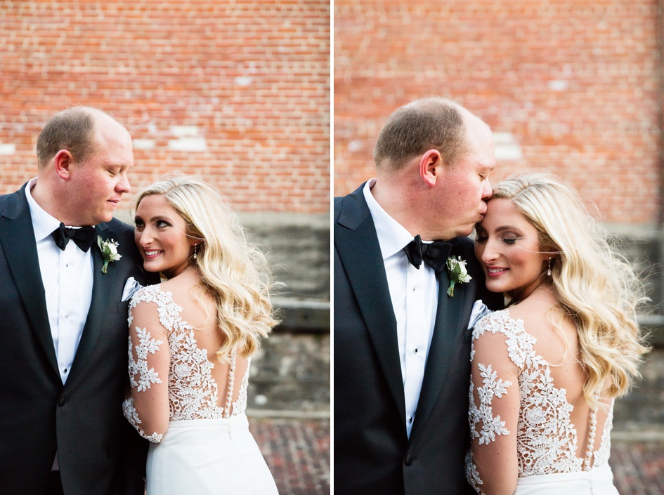 black and blush color industrial winter bride and groom photos