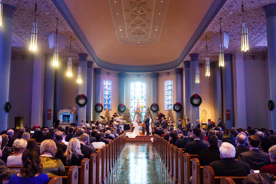 christmas themed church wedding ceremony