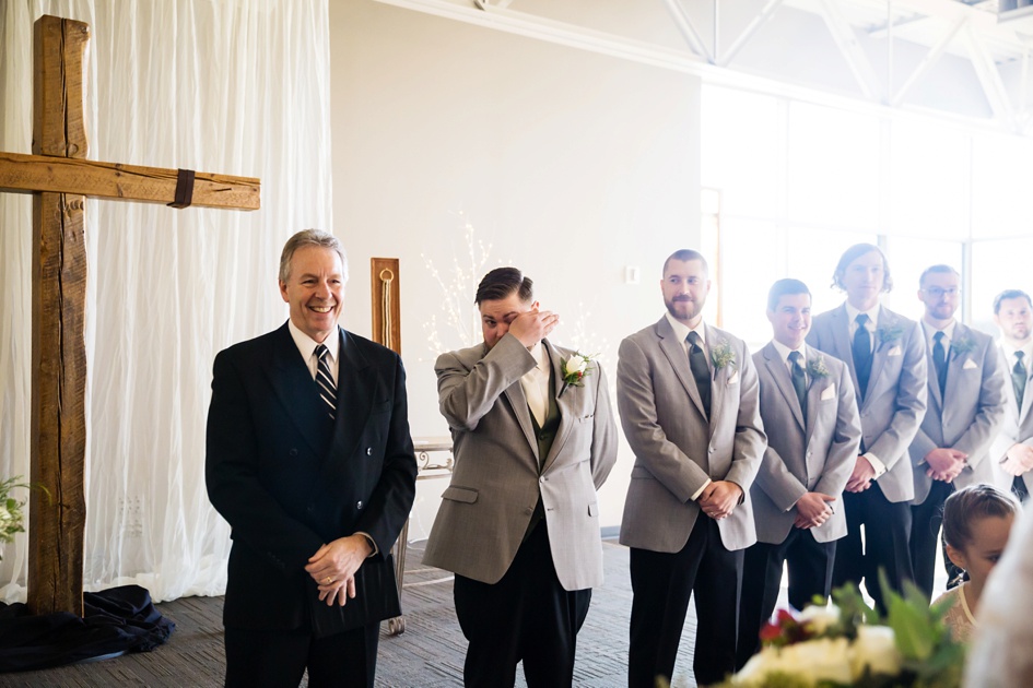 church wedding ceremony groom crying seeing bride for first time