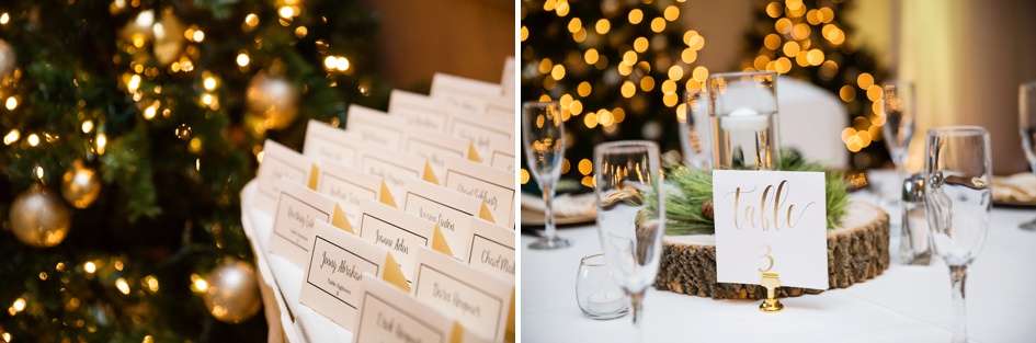 gold and green winter reception details