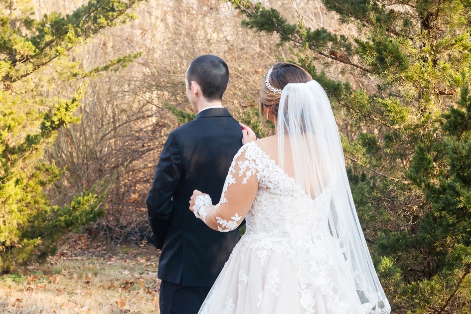 Bride and groom first look at Allerton Park Wedding by Rachael Schirano Photographer