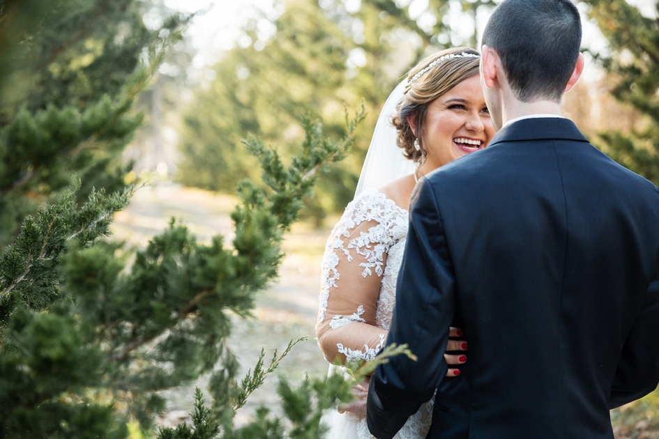 Bride and groom first look at Allerton Park Wedding by Rachael Schirano Photographer