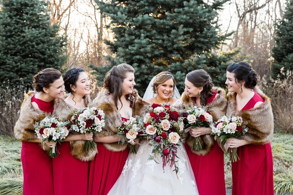 Red and black bridal party photos at Allerton Park Wedding by Rachael Schirano Photographer