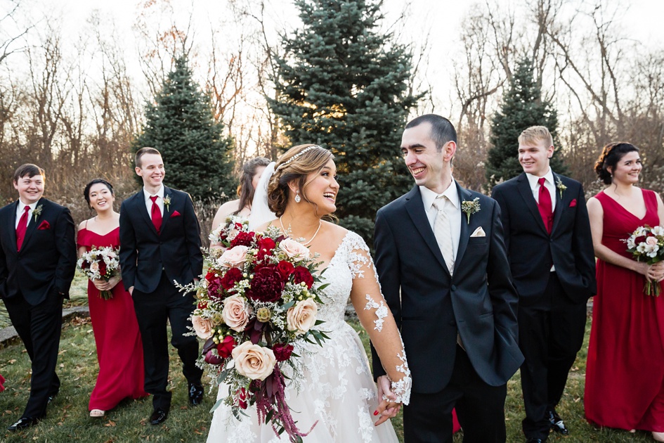 Red and black bridal party photos at Allerton Park Wedding by Rachael Schirano Photographer