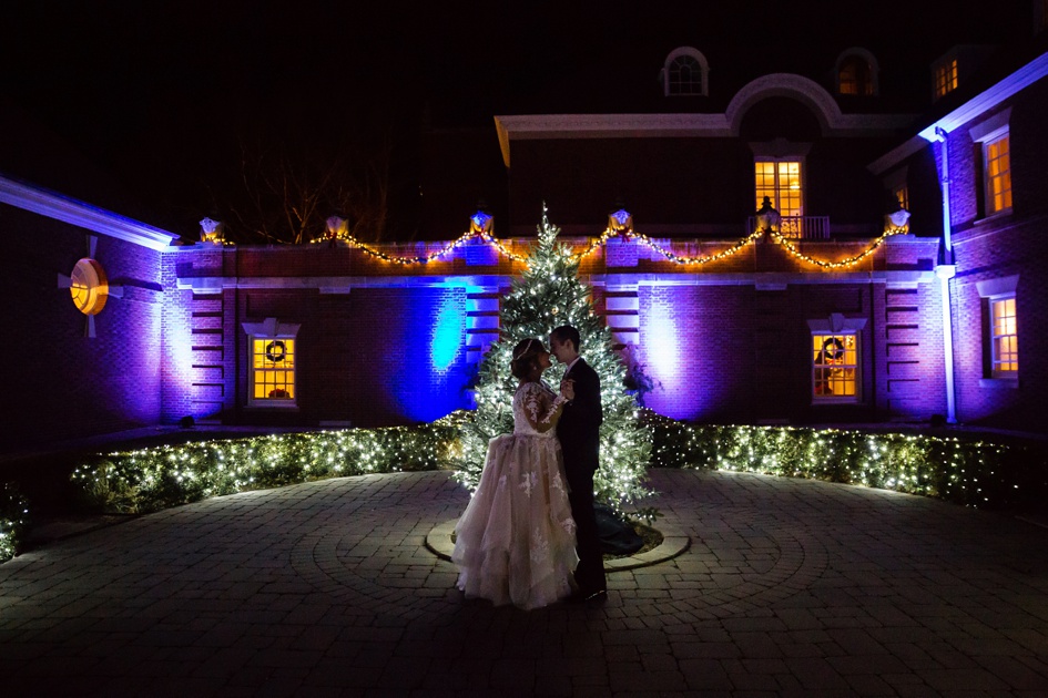 Allerton Park winter light night bride and groom portraits Wedding by Rachael Schirano Photographer