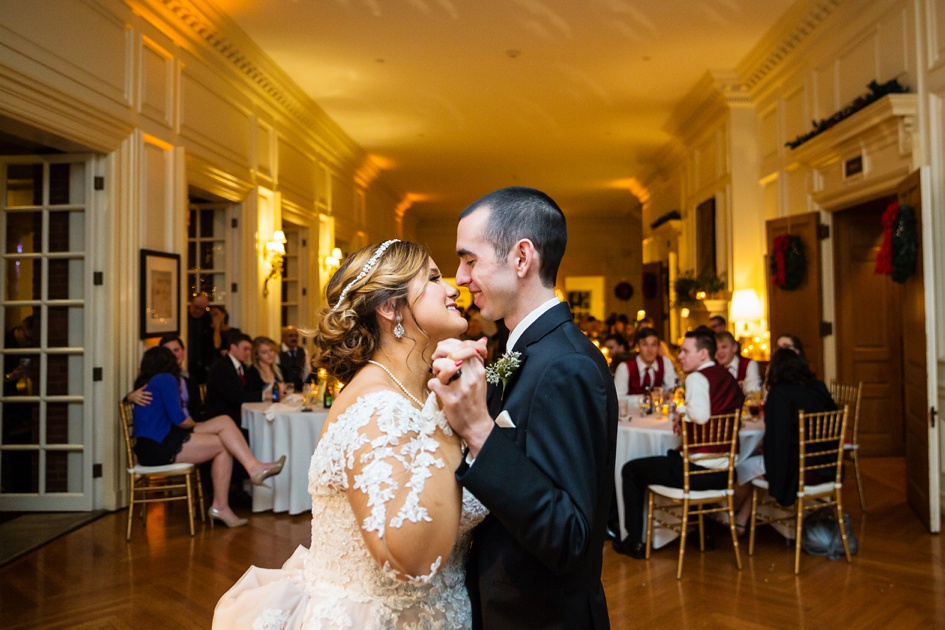 Allerton Park ballroom wedding reception first dance kiss Wedding by Rachael Schirano Photographer