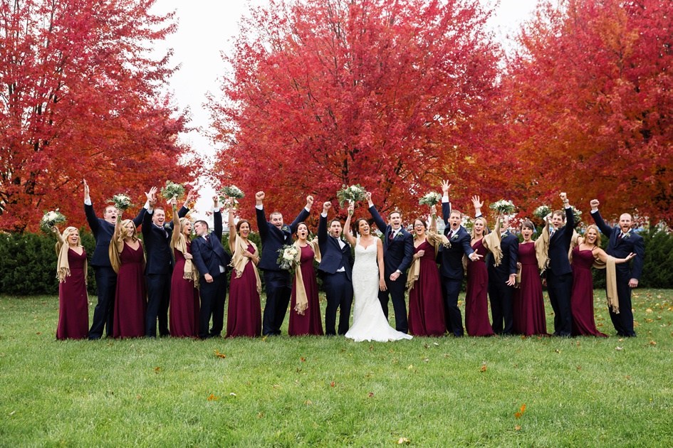 burgundy and navy wedding bridal party photos