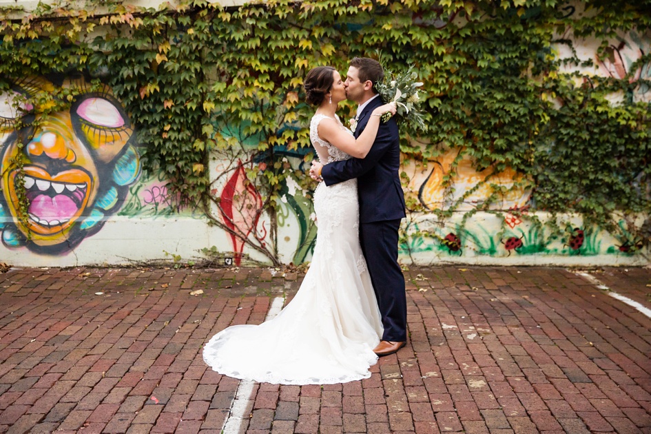 bride and groom industrial graffitti city wedding photos