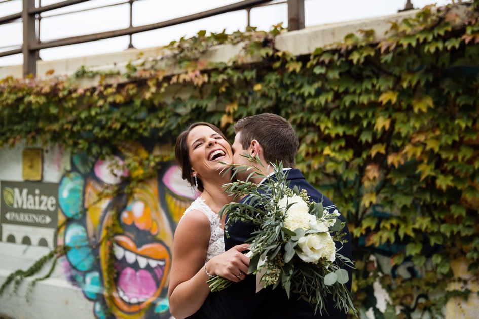bride and groom industrial graffitti city wedding photos