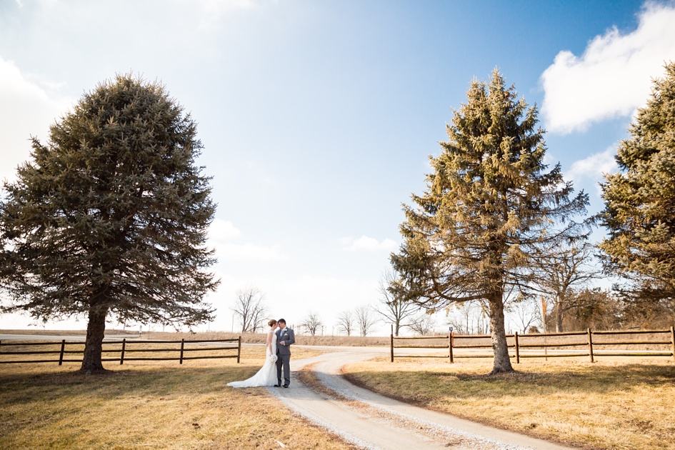 bride and groom winter field portraits