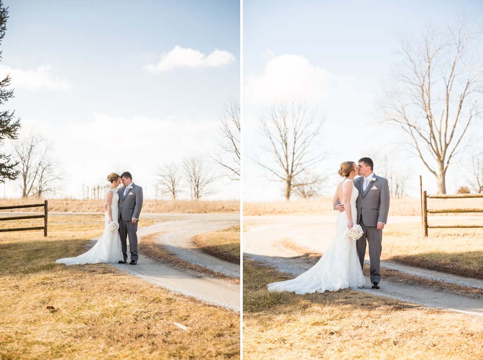 bride and groom winter field portraits
