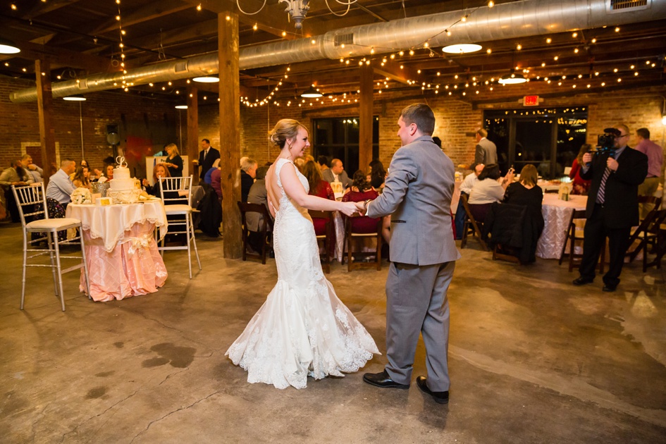 Plush pink and silver winter wedding reception dance